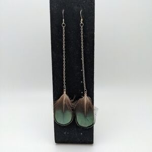 Emerald Feather Earrings Gunmetal Chains